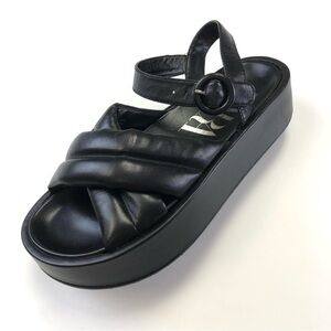 Zara black leather quilted puffy platform cross over sandals Size 38 7.5